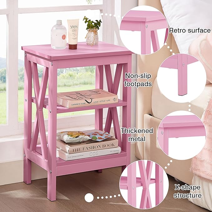 VECELO Modern Nightstands X-Design Side End Table Night Stand with Storage Shelf for Bedroom,Living Room,