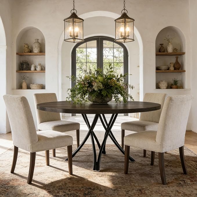 Tribesigns 47" Round Dining Table for 4-6, Modern Kitchen Table with Metal Cross Legs, Small Circle Dinner Table for Kitchen, Dining Room, Small Space, Space Saving (Black)