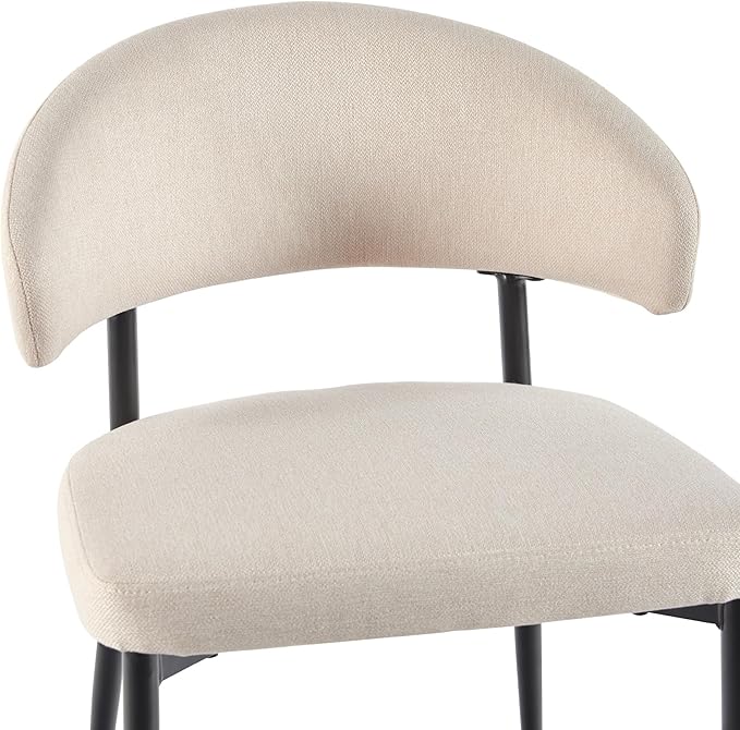 Walker Edison Modern Curved Back Upholstered Dining Chair with High-Performance Woven Upholstery and Powder Coated Steel Base, 2pk, Ivory