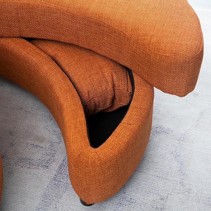 ERYE Oversized Round Accent Barrel Chair with Storage Ottoman and Adjustable Headrest, Modern Linen Upholstered Leisure Recliner Armchair for Living Room Bedroom