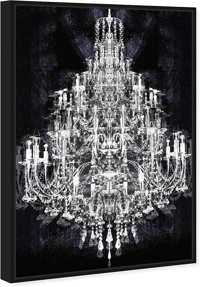The Oliver Gal Artist Co. Fashion and Glam Framed Wall Art Canvas Prints 'Montecarlo Crystal' Chandeliers Home Décor, 20" x 30", White, Black