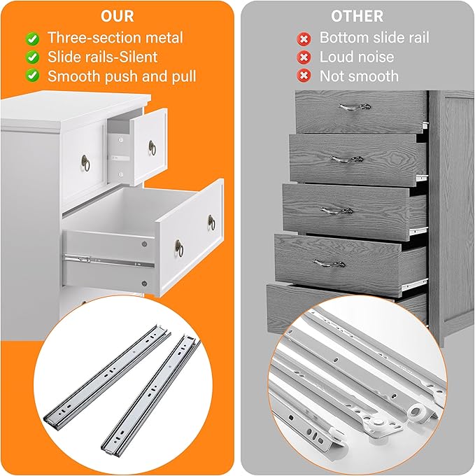 6 Drawer Tall Dresser for Bedroom, White Large Chest of Drawers, Modern Farmhouse 6 Drawers Storage Dresser for Living Room, Hallway, Entryway, Home Office