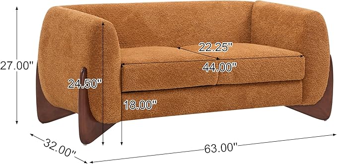 Christopher Knight Home Alma 63" Boucle Loveseat with Wood Legs, 2 Seater Sofa Couches for Living Room, Upholstered Couch Chair, Soft Seating Lounge Sofa Chair, Cozy Loveseat with Armrest, Caramel