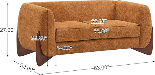 Christopher Knight Home Alma 63" Boucle Loveseat with Wood Legs, 2 Seater Sofa Couches for Living Room, Upholstered Couch Chair, Soft Seating Lounge Sofa Chair, Cozy Loveseat with Armrest, Caramel