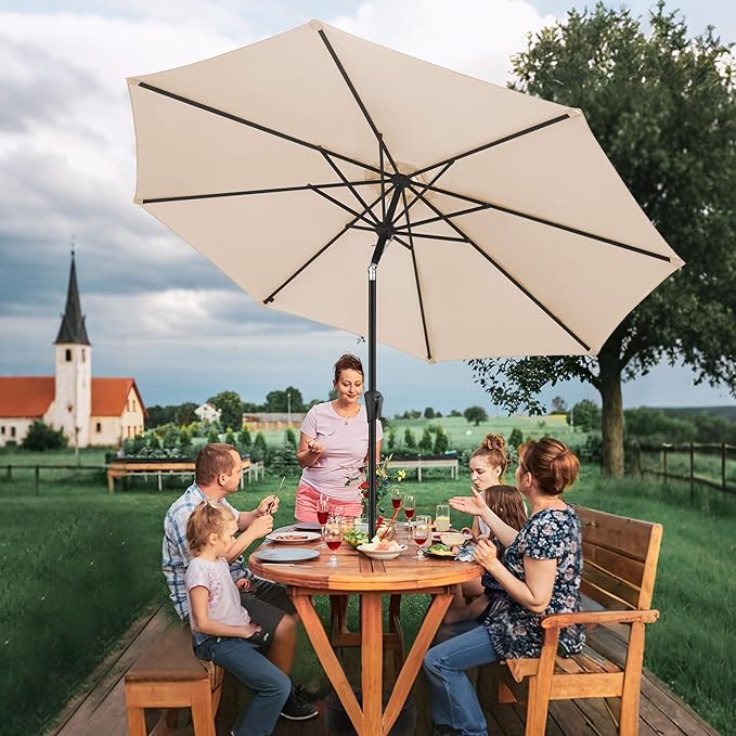 FLAME&SHADE 10 ft Outdoor Market Patio Table Umbrella with Fiberglass Rib Tips and Tilt, Beige