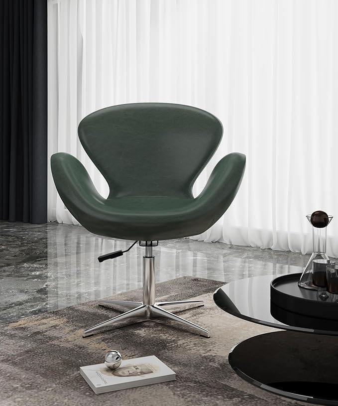 Manhattan Comfort Raspberry Adjustable Swivel Accent Chair with 360° Turn, Polished Chrome Base, Modern Retro Design, Versatile Seat Ideal for Any Room, Set of 1, Forest Green
