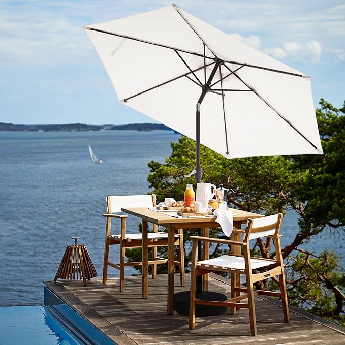 JEAREY 7.5FT Patio Umbrella Outdoor Market Umbrella with 6 Sturdy Ribs, Push Button Tilt/Crank Table Umbrella for Garden, Deck, Backyard and Pool, Off-White