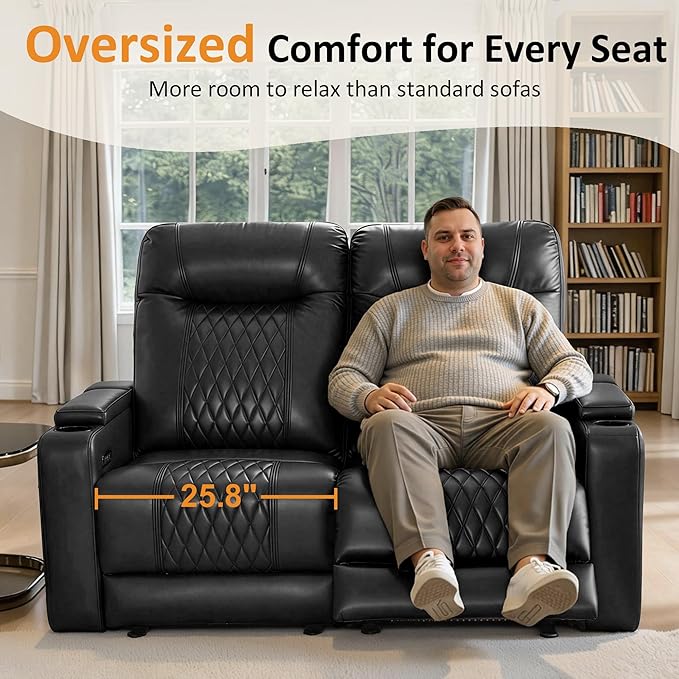 MCombo 65" Zero Gravity Oversized Power Reclining Loveseat with Adjustable Headrest for Living Room, Double Recliner Sofa with USB & Type C Port, Armrest Storage & LED Light HTS401SET