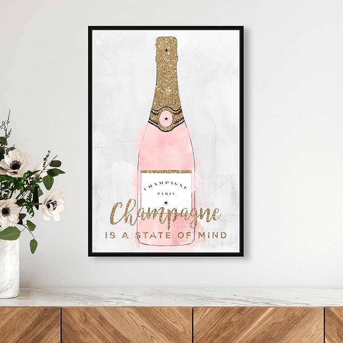 The Oliver Gal Artist Co. Drinks and Spirits Wall Art Framed Canvas Prints 'Champagne Mind Glitter' Champagne