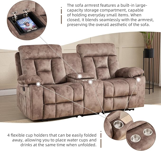 CANMOV Recliner Sofa Set, Power Lift Recliner with Massage&Heat and Loveseat Set, Reclining Sofa with Storage Console,Hidden Cup Holders, for Living Room, Camel-Brown
