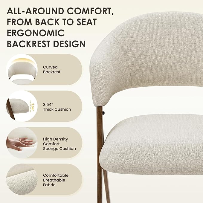 COLAMY Dining Chairs Set of 6, Modern Fabric Upholstered Dining Room Kitchen Side Chairs with Iron Legs, Open Back and Padded Seat for Living Room/Restaurant/Cafe, Beige