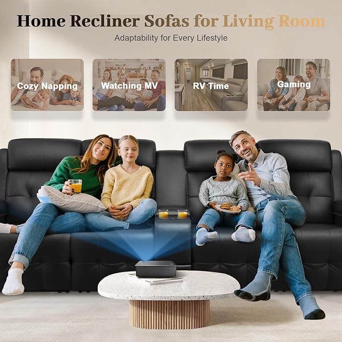 Recliner Sofa, 4 Seater Massage Reclining Loveseat Sofa Sets, 1 Single Power Recliner Chairs Heat & Massage, Heavy Weight Capacity, RV Clearance Love Seat Couch with Console, USB, Type C Port