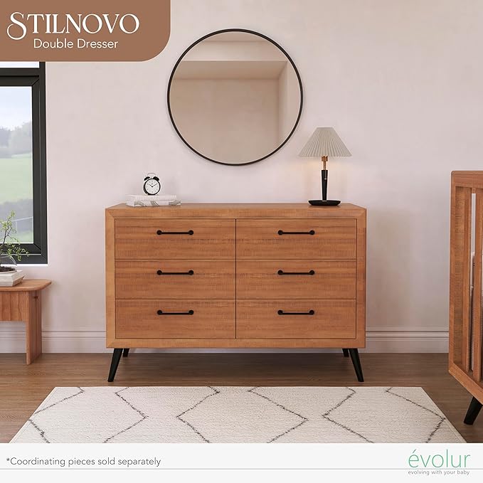 Evolur Stilnovo Mid Century Dresser, in Sugar Cane