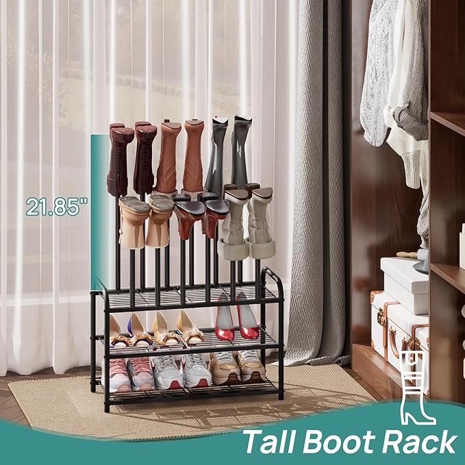 Tall Boot Rack, Boot Rack Organizer, Tall Boots with Shoe Rack for Closet, Shoe Shelf Storage Organizer for Entryway Space