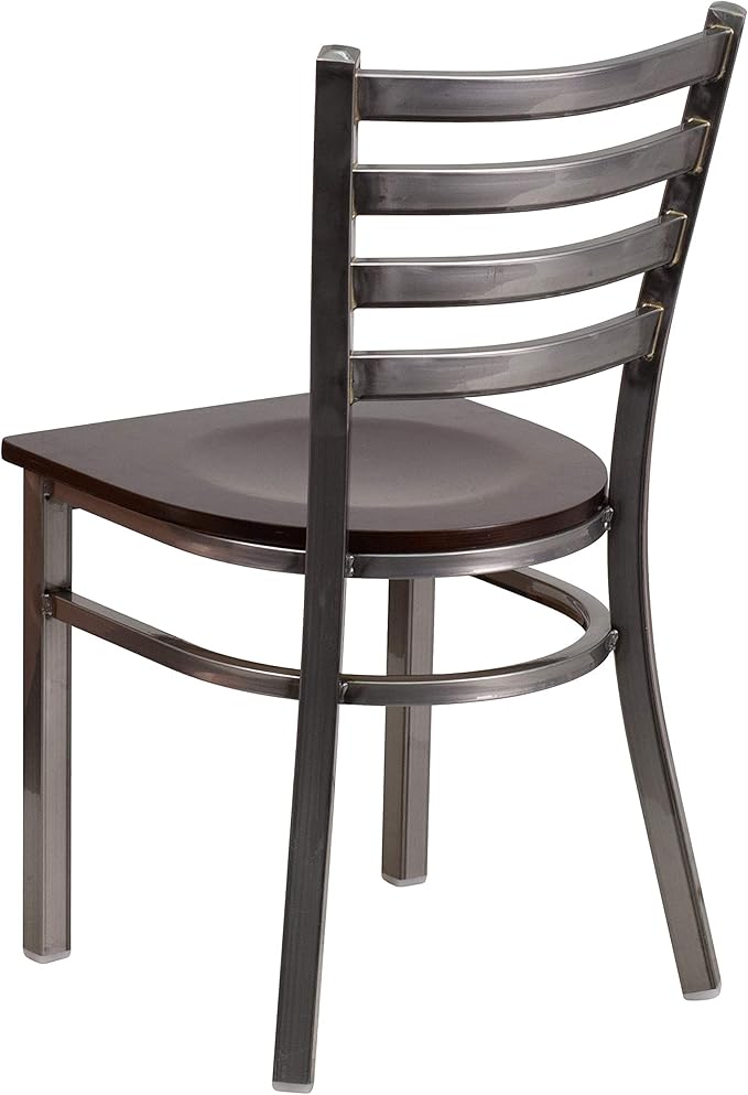 Flash Furniture 2 Pack HERCULES Series Clear Coated Ladder Back Metal Restaurant Chair - Walnut Wood Seat