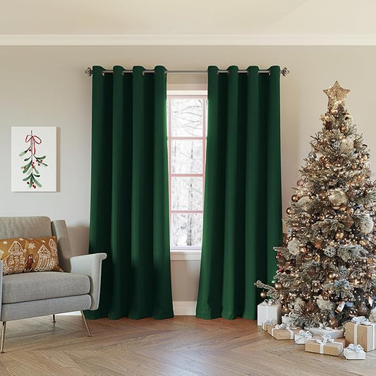 Sun Zero Nordic 2-Pack Theater Grade Noise Reducing Extreme 100% Blackout Grommet Curtain Panel Pair, 52" x 96", Evergreen