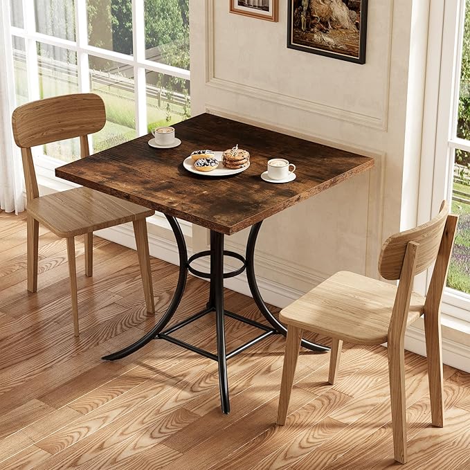 LITTLE TREE 31.5" Square Dining Table for 2-4, Dining Room Table with Footrest Design, Farmhouse Dinner Tables with Metal Legs for Dining Room, Living Room, Restaurant (Table Only)