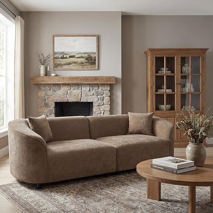 Christopher Knight Home Sabbo 87.50" Modern Sofa Couch, Wooden Home Sofa Living Room, Oversized Cloud Couch for Bedroom, Home Office, Brown