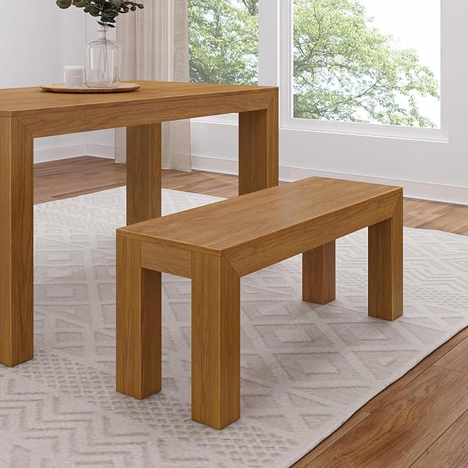 Plank+Beam 60 Inch Dining Bench for Dining Room, Bench for 72 Inch Table Kitchen Dining Seat, Wooden Outdoor Bench, Solid Wood Entryway Bench, Pecan Wirebrush