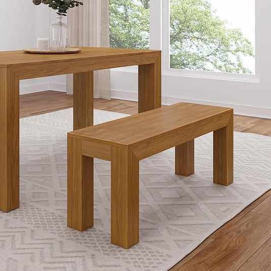 Plank+Beam 60 Inch Dining Bench for Dining Room, Bench for 72 Inch Table Kitchen Dining Seat, Wooden Outdoor Bench, Solid Wood Entryway Bench, Pecan Wirebrush