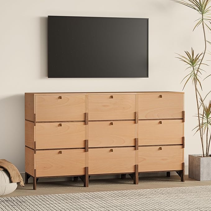 Sebastack Sideboard, Buffet Cabinet with 3 Storage Drawers, Easy Assembly Coffee Bar Wood Buffet Table for Kitchen, Dining Room, Bathroom, Office, Hallway, Beech Color (1 pcs)
