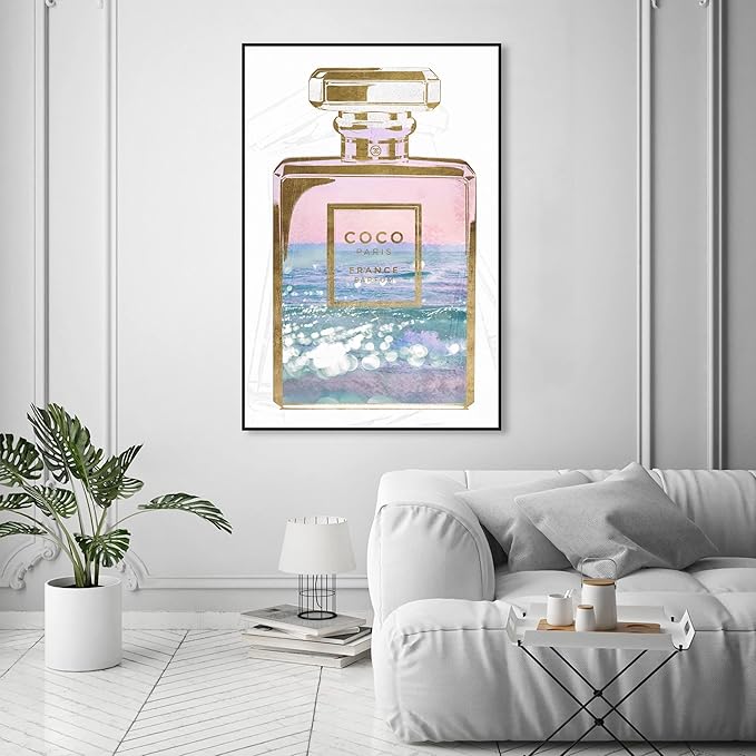The Oliver Gal Artist Co. Fashion and Glam Wall Art Canvas Prints Blush Ocean Spray Perfume Home Décor, 36" x 54", Black Floating Frame