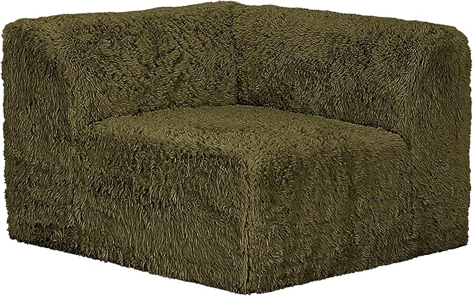 Furniture of America Havyn Modern Faux Fur 5-Seater Modular Sofa and Foam Loveseat Set with Arms & Deep Seat, Compressed Couch in a Box, No Assembly Required, for Living Room and Office, Olive Green