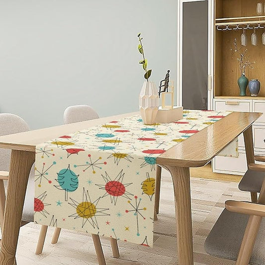 Abstract Mid Century Table Runne Modern Colorful Geometric Vintage Stars Atomic Starburst Table Decoration for Home Kitchen Dining 13x108in