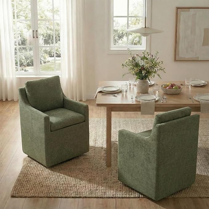 Upholstered Dining Chairs Set of 4, Modern Dining Room Chairs with Casters & Washable Cover, Rolling Accent Chair with Hidden Storage for Kitchen, Farmhouse, Living Room, Green, 4 Box