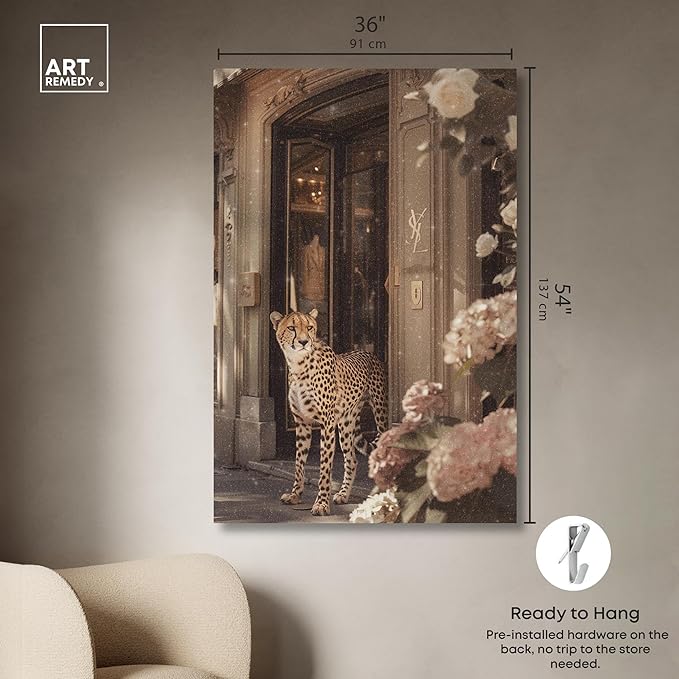 Art Remedy Cheetah at the Store Canvas Fashion Designer Wall Art, Gallery Wrapped, 36" x 54"