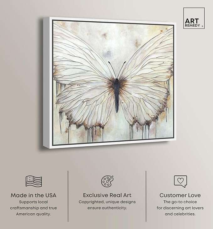 Art Remedy Neutral Beauty Chic Farmhouse Canvas Wall Art, White Floater Frame, 12"x12"
