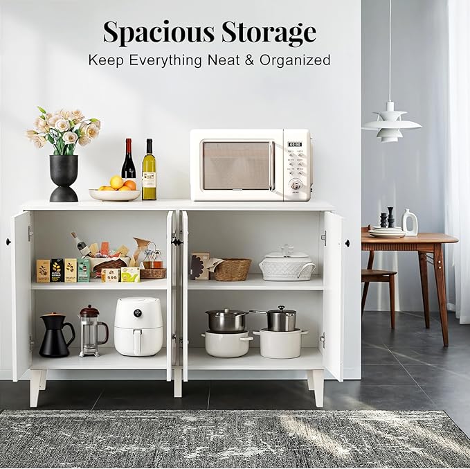 Panana Sideboard Buffet Cabinet Kitchen Storage Cabinet Living Room 4 Doors Console Table (White)