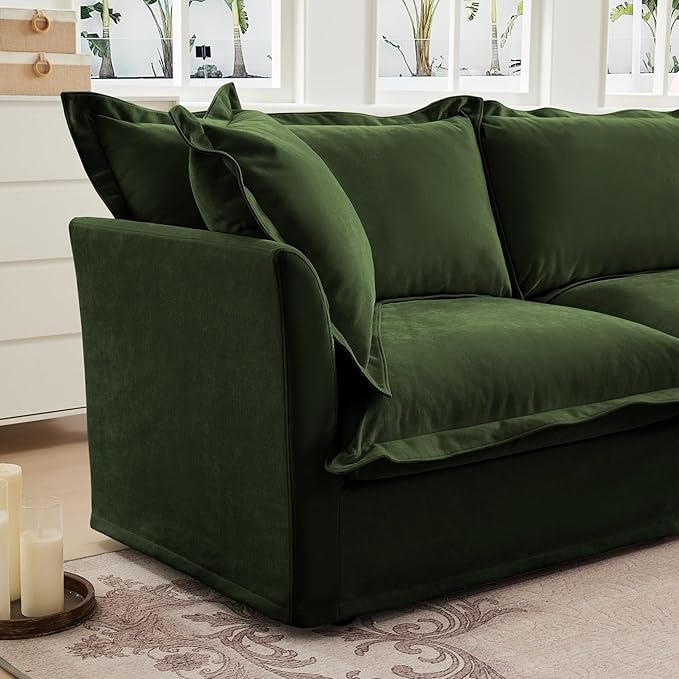 KEIKI Oversized Accent Chair with Ottoman, Chaise Lounge Chair with 2 Pillows, Armchair Sets, Oversized Sofa Bed, Sleeper Couch Reading Chairs for Living Room, Green