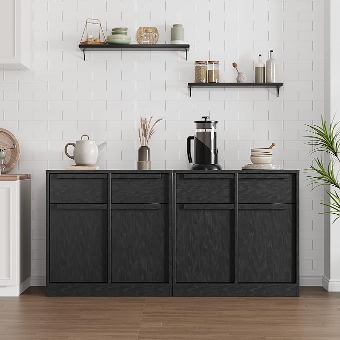 GarveeHome Sideboard Buffet Cabinet with 2 Drawers, 31.5 in Large Coffee Cabinet with Storage, Modern Storage Buffet Table for Kitchen Dining Room, Living Room (Dark, 2 Doors & 2 Drawers)