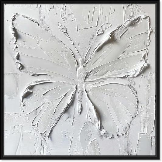 Art Remedy White Butterfly Canvas Elegant White Gold Wall Art, Black Frame, 12" x 12"
