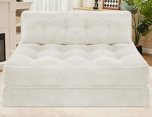 HABUTWAY Folding Sofa Bed, Foldable Floor Sofa Lounge w/Dual-Pillow & Handle, Convertible Sleeper Chair Bed w/Back Support for Living Room, Bedroom, Apartment, Office, Beige, Full
