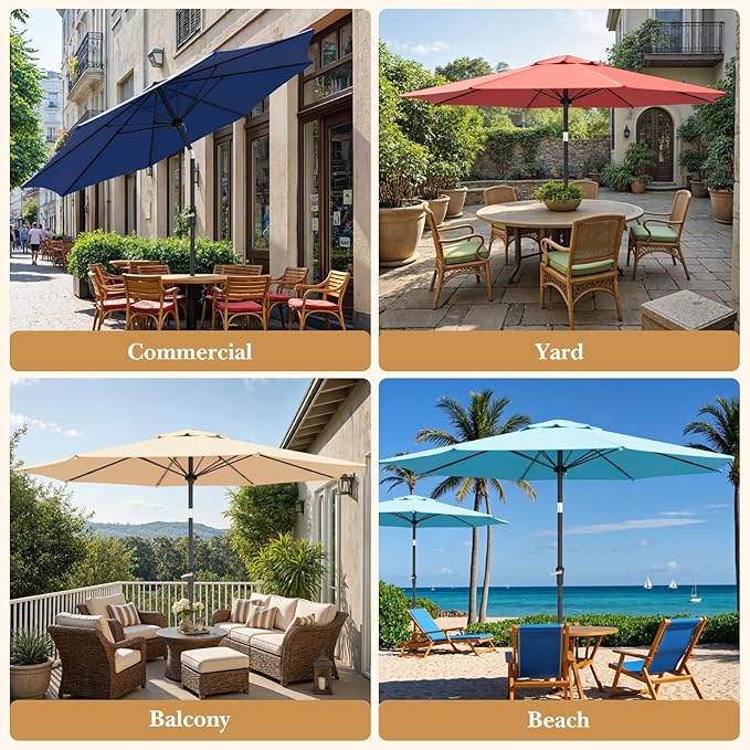 Sannwsg Outdoor Patio Umbrella,Table Umbrella with Push Button Tilt and Crank,Market Umbrella with 8 Sturdy Ribs,Yard Umbrella