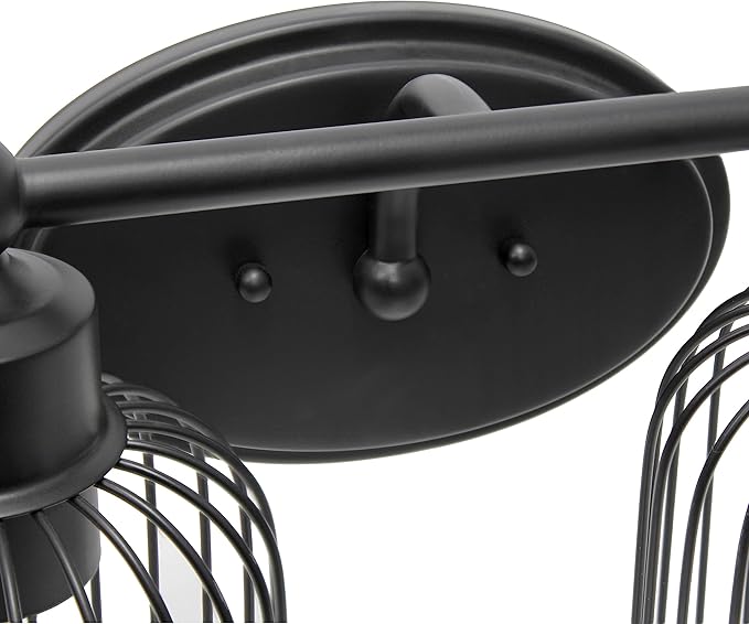 Elegant Designs VT1021-BLK 14" Industrial Farmhouse 2 Light Metal Birdcage Decorative Wall Mounted Vanity Fixture with Matching Metal Oval Backplate Vanity, Black