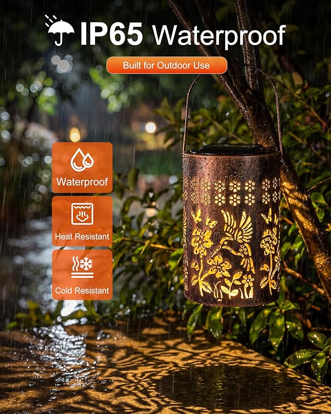 Solar Lanterns Outdoor Waterproof, Hummingbird Garden Decor Gift for Women, Mom or Grandma, Hanging or Tabletop Lantern with Vintage Copper-Color Finish for Patio, Porch and Backyard