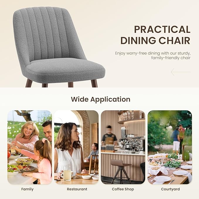 Upholstered Dining Chairs Set of 4, Modern Fabric Kitchen Chairs with Back, Wood Legs for Kitchen Dining Room Restaurant, Grey