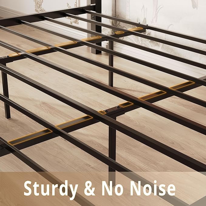 LIKIMIO King Bed Frame, Tall Industrial Headboard 51.2 ", Platform Bed Frame with Strong Metal Support, Solid and Stable, Noise Free, No Box Spring Needed, Easy Assembly, Vintage Brown