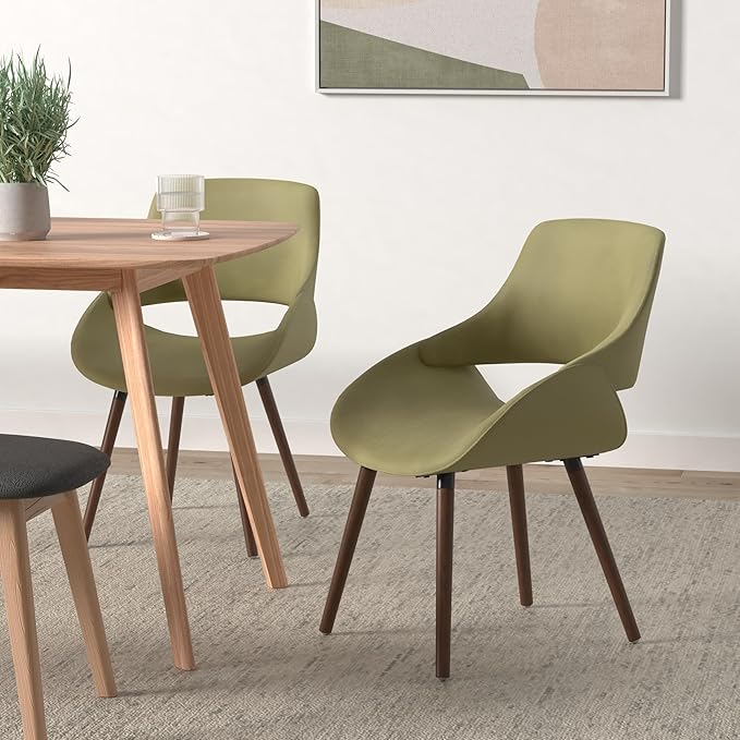 SIMPLIHOME Malden Dining Chairs - Upholstered Bentwood Frame and Woven Fabric Kitchen Chair in Acid Green, Modern Dining Room Seating with Curved Contoured Back, Walnut Veneer Legs and Padded Seat