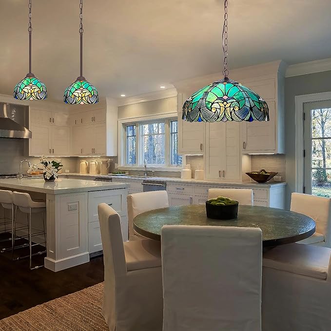 Tiffany Pendant Light fixtures Hanging Lamp Stained Glass Light Decor for Dining Living Room Kitchen Island Study Hallway