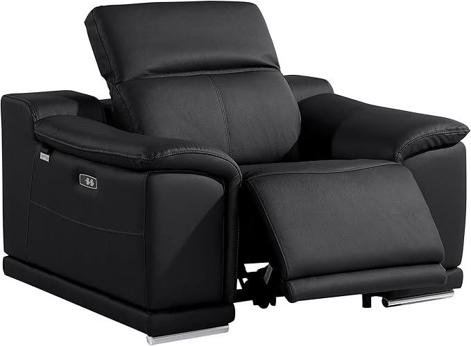 Blackjack Furniture Venice Top Grain Italian Leather 6 Power Recliner Seaters 3 Piece Sofa Set with Adjustable Headrests Modern Luxury Seating Sofa, Loveseat and Chair for Living Room Lounge, Black