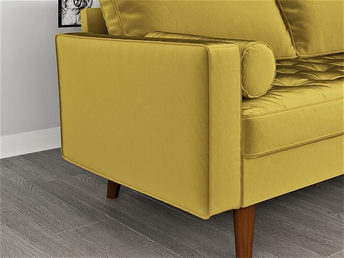 Container Furniture Direct Womble Modern Velvet Upholstered Living Room Diamond Tufted Chesterfield with Gleaming Nailheads, Loveseat, Sofa, Textured Gold