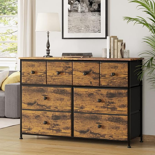 REAHOME Dresser for Bedroom with 8 Drawers Fabric Dresser Chest of Drawers with Wooden Top Sturdy Steel Frame Closet Storage Dresser for Living Room Hallway Closets Nursery (Rustic Brown) LHM8R1