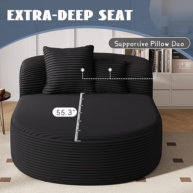 51.6-Inch Fluffy Corduroy Boneless Sleeper Daybed Oversized Single Recliner Foam Cloud Lounge Chaise,Floor Cloud Sofa Chaise W/2 Toss Pillows for Bedroom Living Room