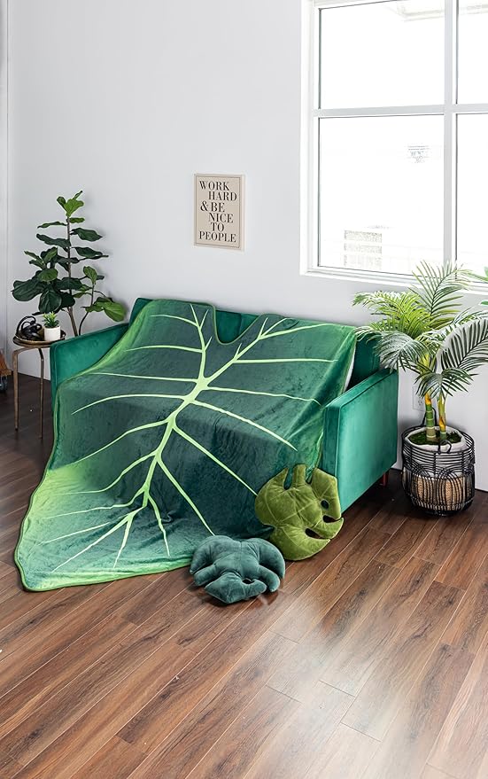 Green Philosophy Co. Regal Shield Alocasia Giant Leaf Shaped Blanket Monstera Flannel Throw Soft Cozy Breathable Lightweight and Decorative Leaves Design Gift for Plant Lovers Bed Sofa and Couch