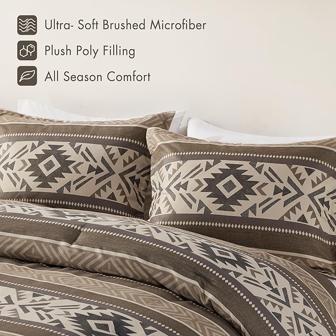 Madison Park King Comforter Set, Stripes Herringbone Southwestern Boho Comforters King Size, All Season Lightweight & Fluffy Microfiber Bed Set, 2 Décor Pillows, Mariposa, King/Cal King Brown 5 Piece