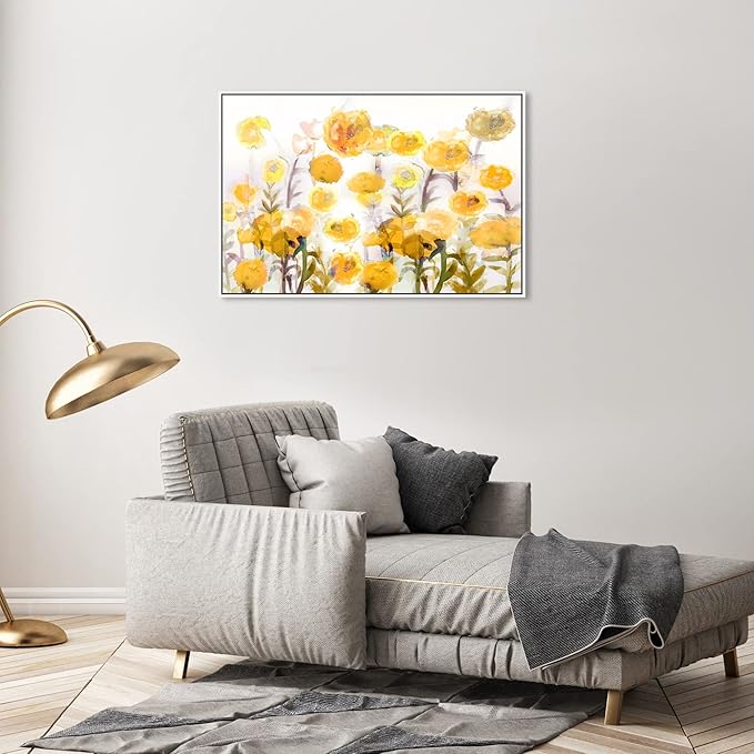 The Oliver Gal Artist Co. Floral and Botanical Wall Art Framed Canvas Prints 'Bella Garden Poppy Yellow' Gardens